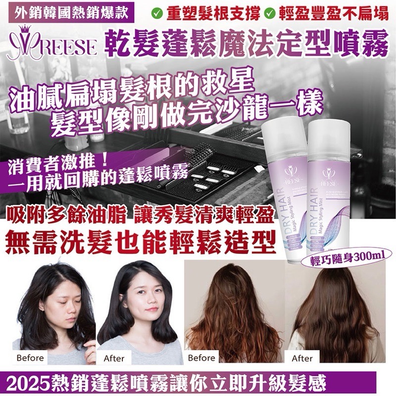 ￼【REESE乾髮蓬鬆魔法定型噴霧】攜帶型300ML男女適合-細節圖3