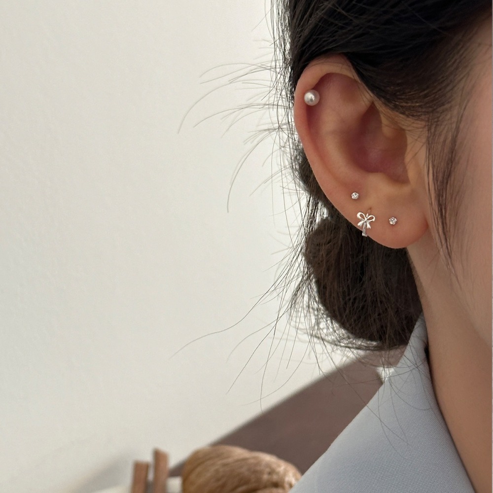 Luojing˖ ࣪⌖˚◌﻿預購 s999純銀精緻小巧蝴蝶結耳扣耳環-細節圖3