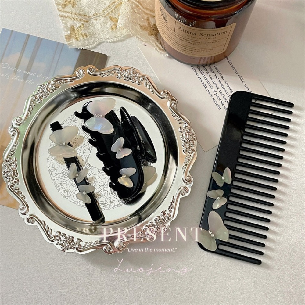 𝐿𝑢𝑜𝑗𝑖𝑛𝑔 ෆ 收藏級的浪漫·限量款鑲鑽炫彩人魚姬蝴蝶醋酸髮夾梳子｜鯊魚夾｜抓夾｜瀏海夾-細節圖3