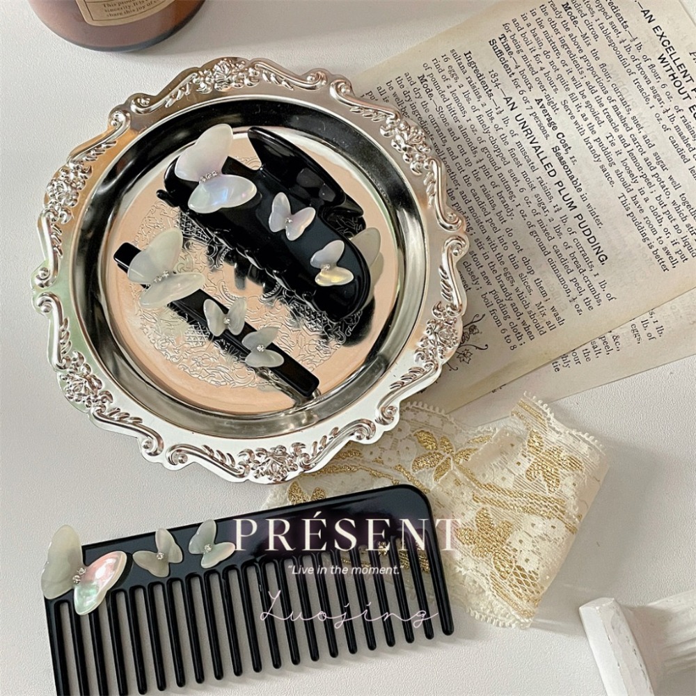 𝐿𝑢𝑜𝑗𝑖𝑛𝑔 ෆ 收藏級的浪漫·限量款鑲鑽炫彩人魚姬蝴蝶醋酸髮夾梳子｜鯊魚夾｜抓夾｜瀏海夾-細節圖4