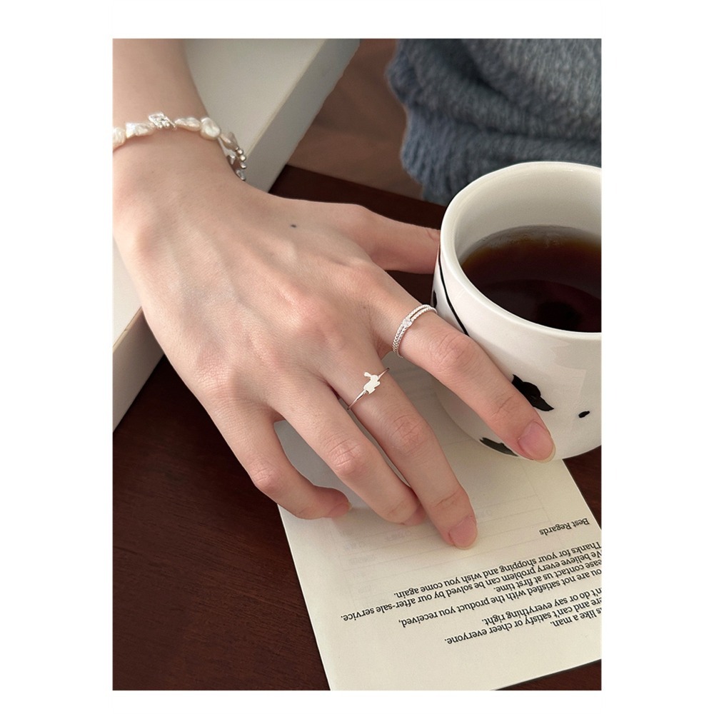 Luojing˖ ࣪⌖˚◌預購 一眼就愛上𓂃 ࣪˖ ִֶָ🐇s925純銀閃耀鋯石x純銀麻花兔兔戒指-細節圖5