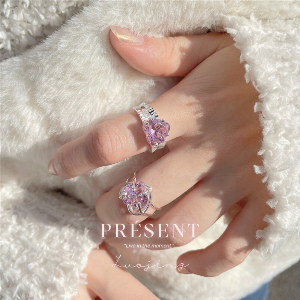 𝙻𝚞𝚘𝚓𝚒𝚗𝚐 ꕤ 粉紅星願·粉色系夢幻鋯石s925純銀耳環項鍊戒指 飾品套裝 飾品組合 實拍-細節圖4