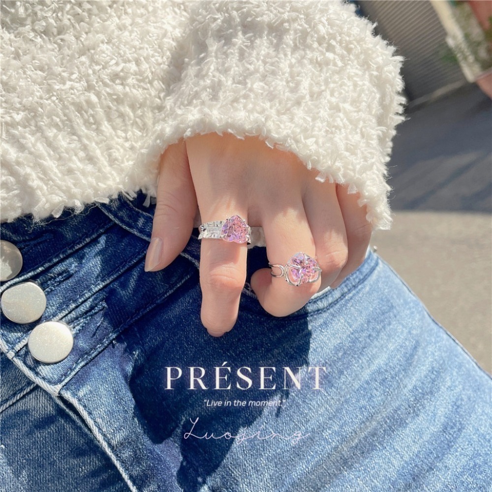 𝙻𝚞𝚘𝚓𝚒𝚗𝚐 ꕤ 粉紅星願·粉色系夢幻鋯石s925純銀耳環項鍊戒指 飾品套裝 飾品組合 實拍-細節圖5