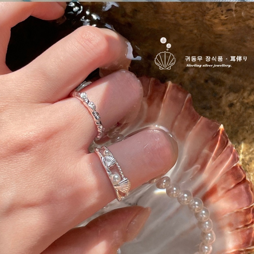 𝐿𝑢𝑜𝑗𝑖𝑛𝑔 ෆ 海語星聲·渡假風海灘珍珠貝殼s925純銀戒指｜海洋風戒指｜夏日飾品-細節圖2