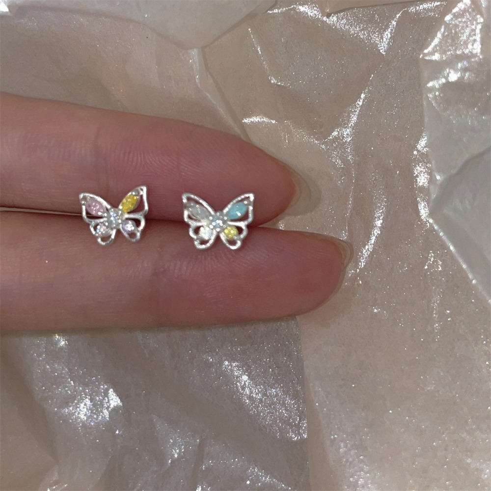 𝐿𝑢𝑜𝑗𝑖𝑛𝑔 ෆ 粉藍仙子輕語🦋•₊˚.幻彩鋯石蝴蝶s925純銀項鍊耳環﹎輕吻你的鎖骨與耳畔-細節圖6