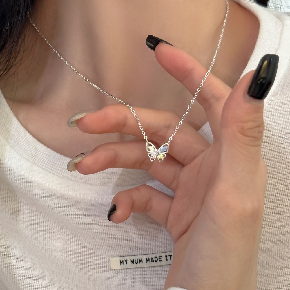 𝐿𝑢𝑜𝑗𝑖𝑛𝑔 ෆ 粉藍仙子輕語🦋•₊˚.幻彩鋯石蝴蝶s925純銀項鍊耳環﹎輕吻你的鎖骨與耳畔-規格圖7
