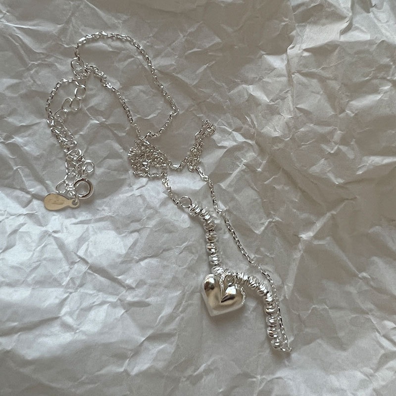 𝐿𝑢𝑜𝑗𝑖𝑛𝑔 ෆ 氣質銀珠愛心s925純銀項鍊 鎖骨鏈-細節圖2