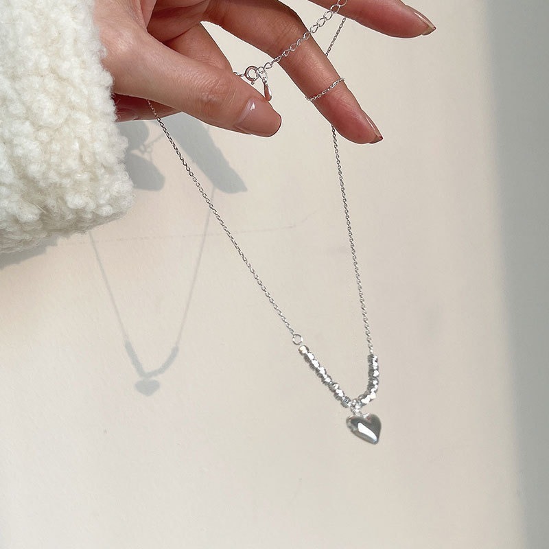 𝐿𝑢𝑜𝑗𝑖𝑛𝑔 ෆ 氣質銀珠愛心s925純銀項鍊 鎖骨鏈-細節圖3