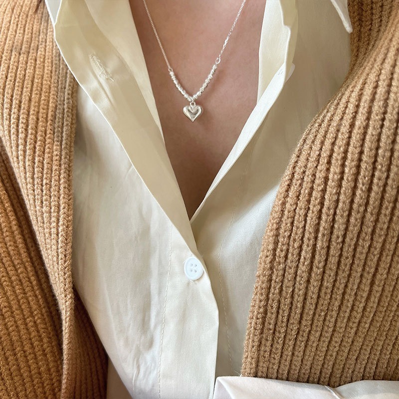 𝐿𝑢𝑜𝑗𝑖𝑛𝑔 ෆ 氣質銀珠愛心s925純銀項鍊 鎖骨鏈-細節圖4