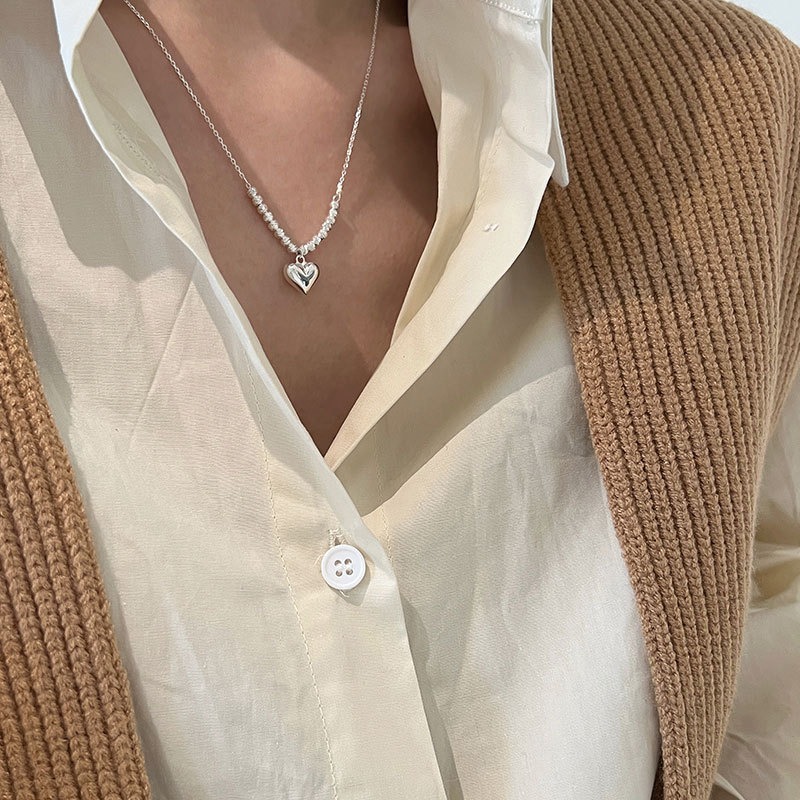 𝐿𝑢𝑜𝑗𝑖𝑛𝑔 ෆ 氣質銀珠愛心s925純銀項鍊 鎖骨鏈-細節圖6