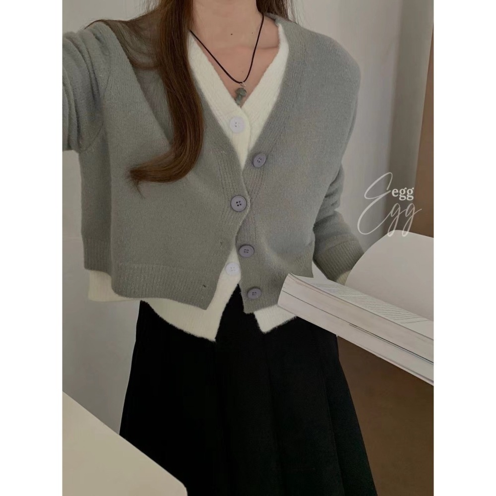 𝐿𝑢𝑜𝑗𝑖𝑛𝑔 ෆ 必備單品✦慵懶柔軟感假兩件針織外套｜假兩件外套｜時尚穿搭｜百搭單品｜舒適穿搭-細節圖8
