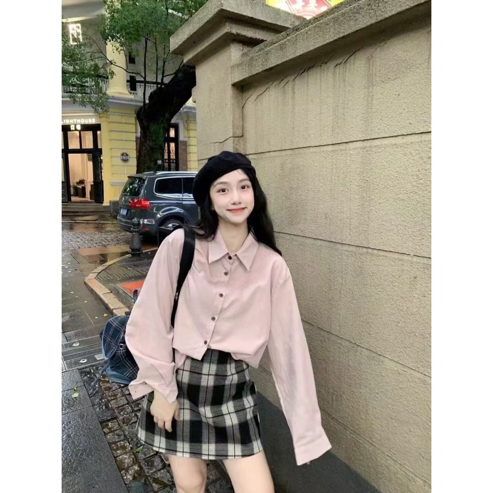 𝐿𝑢𝑜𝑗𝑖𝑛𝑔 ෆ 復古氣息格紋毛呢高腰A字裙 - 優雅與暖意的完美融合｜短裙｜毛呢裙｜格子褲裙-細節圖2