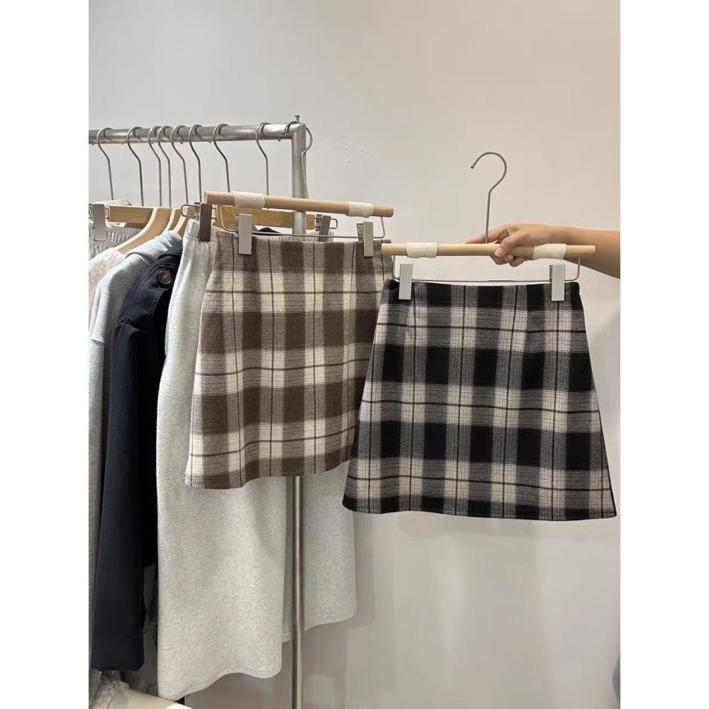 𝐿𝑢𝑜𝑗𝑖𝑛𝑔 ෆ 復古氣息格紋毛呢高腰A字裙 - 優雅與暖意的完美融合｜短裙｜毛呢裙｜格子褲裙-細節圖4