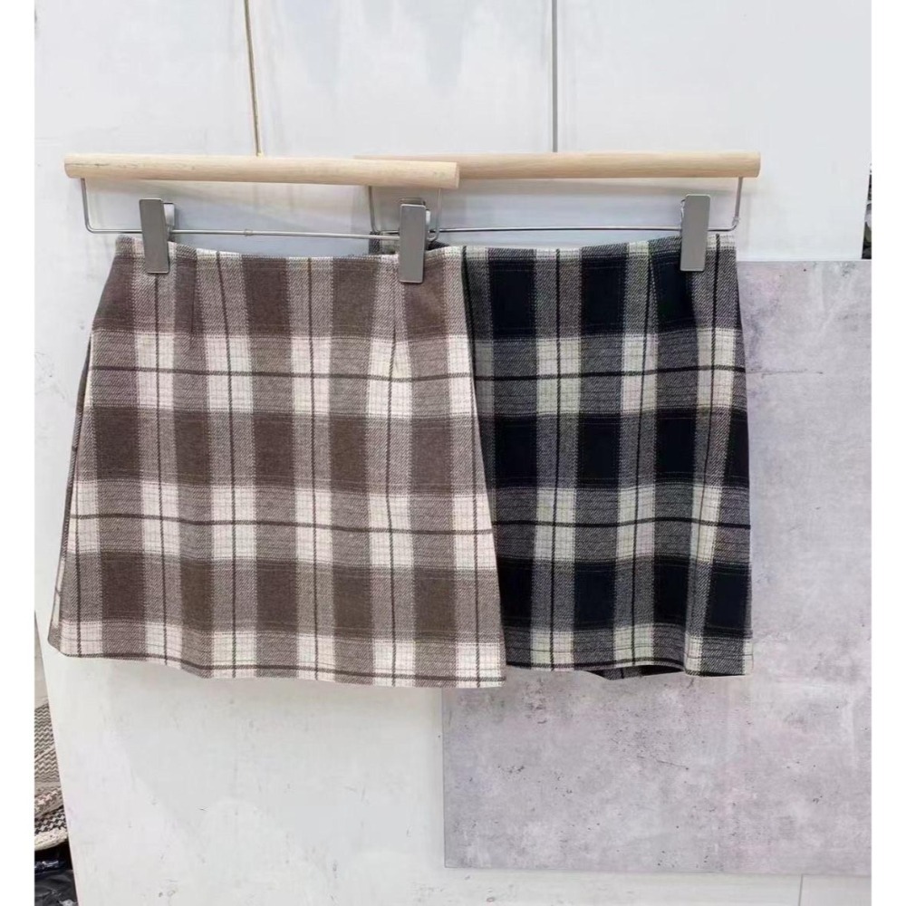 𝐿𝑢𝑜𝑗𝑖𝑛𝑔 ෆ 復古氣息格紋毛呢高腰A字裙 - 優雅與暖意的完美融合｜短裙｜毛呢裙｜格子褲裙-細節圖5