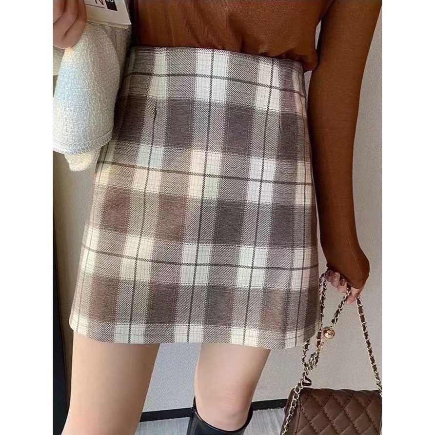 𝐿𝑢𝑜𝑗𝑖𝑛𝑔 ෆ 復古氣息格紋毛呢高腰A字裙 - 優雅與暖意的完美融合｜短裙｜毛呢裙｜格子褲裙-細節圖8
