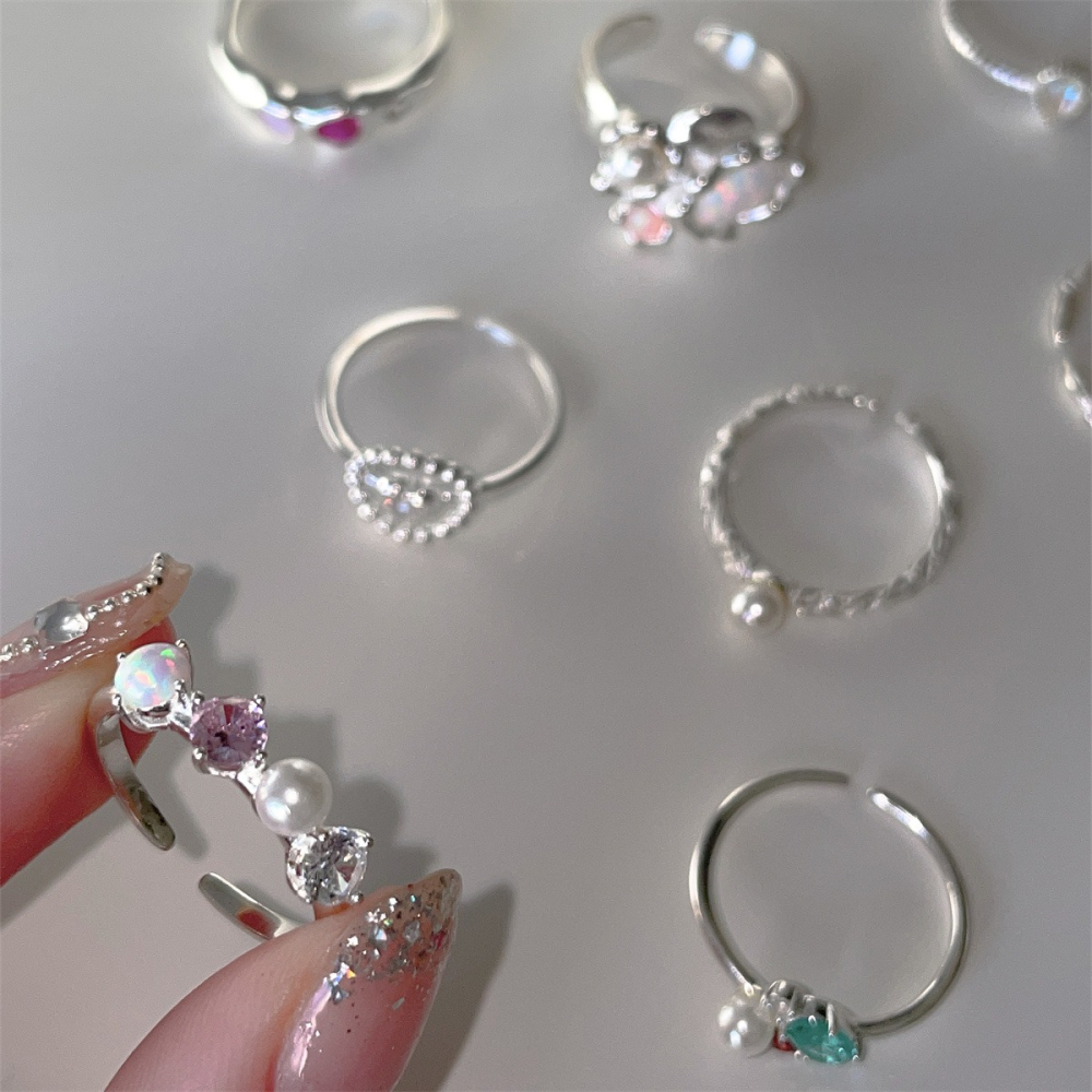 Luojing˖ ࣪⌖˚◌預購+現貨 星河凝萃·歐泊仙靈⋆˙𓍊₊ ⊹˚s925純銀珍珠鋯石繾綣星光戒指｜開口戒-細節圖3