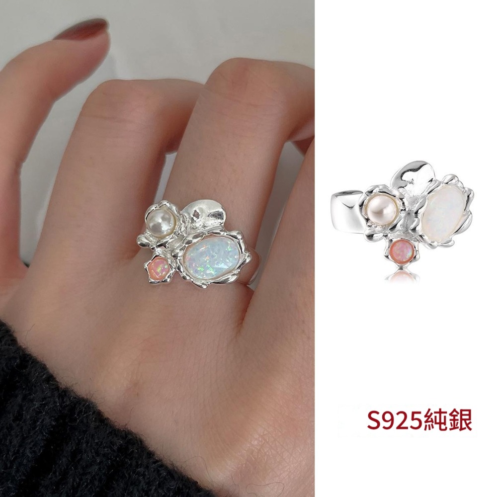 Luojing˖ ࣪⌖˚◌預購+現貨 星河凝萃·歐泊仙靈⋆˙𓍊₊ ⊹˚s925純銀珍珠鋯石繾綣星光戒指｜開口戒-規格圖11