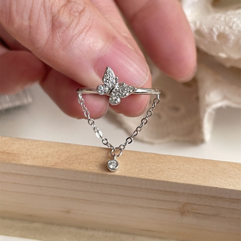 𝐿𝑢𝑜𝑗𝑖𝑛𝑔 ෆ 蝴蝶輕點你的心尖·s925純銀鋯石蝴蝶鏈條戒指﹎ 甜美浪漫到不行₊˚⊹♡-細節圖2