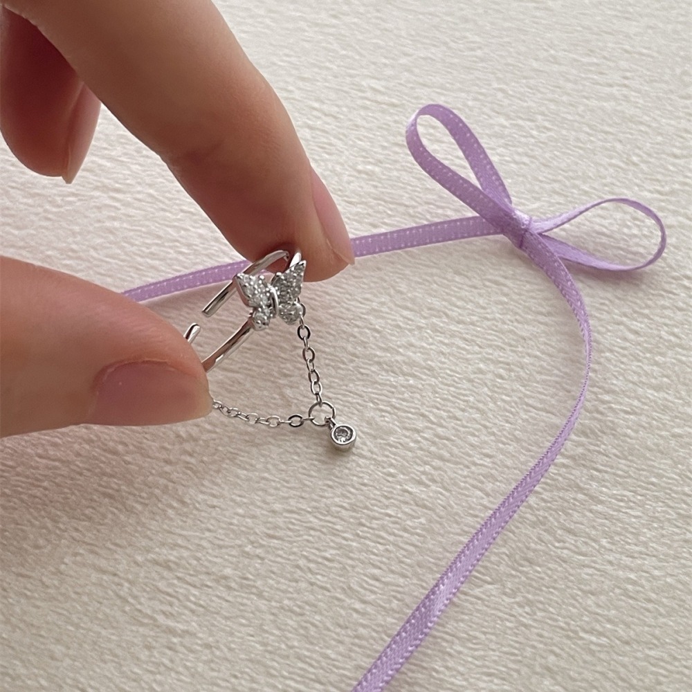 𝐿𝑢𝑜𝑗𝑖𝑛𝑔 ෆ 蝴蝶輕點你的心尖·s925純銀鋯石蝴蝶鏈條戒指﹎ 甜美浪漫到不行₊˚⊹♡-細節圖3