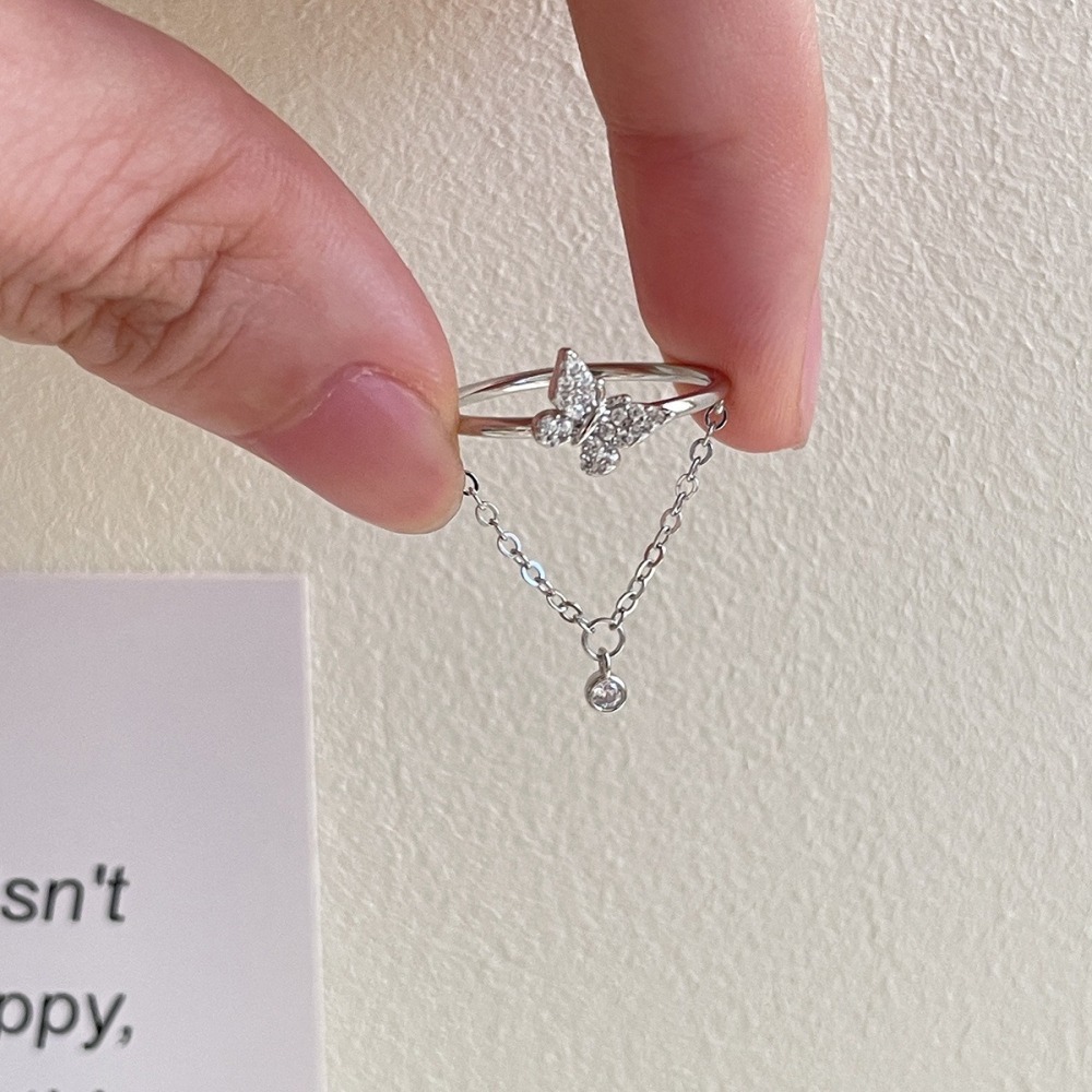 𝐿𝑢𝑜𝑗𝑖𝑛𝑔 ෆ 蝴蝶輕點你的心尖·s925純銀鋯石蝴蝶鏈條戒指﹎ 甜美浪漫到不行₊˚⊹♡-細節圖4