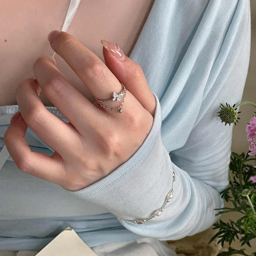 𝐿𝑢𝑜𝑗𝑖𝑛𝑔 ෆ 蝴蝶輕點你的心尖·s925純銀鋯石蝴蝶鏈條戒指﹎ 甜美浪漫到不行₊˚⊹♡-細節圖5