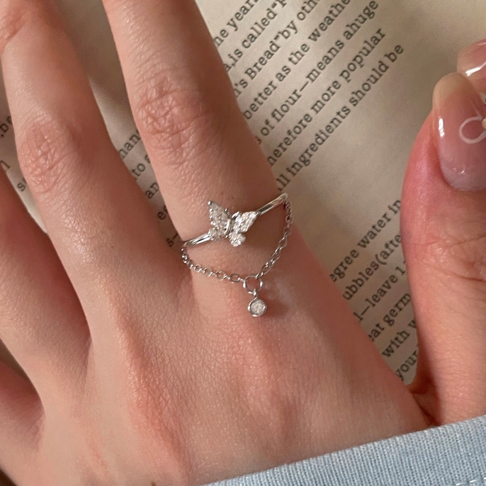 𝐿𝑢𝑜𝑗𝑖𝑛𝑔 ෆ 蝴蝶輕點你的心尖·s925純銀鋯石蝴蝶鏈條戒指﹎ 甜美浪漫到不行₊˚⊹♡-細節圖6