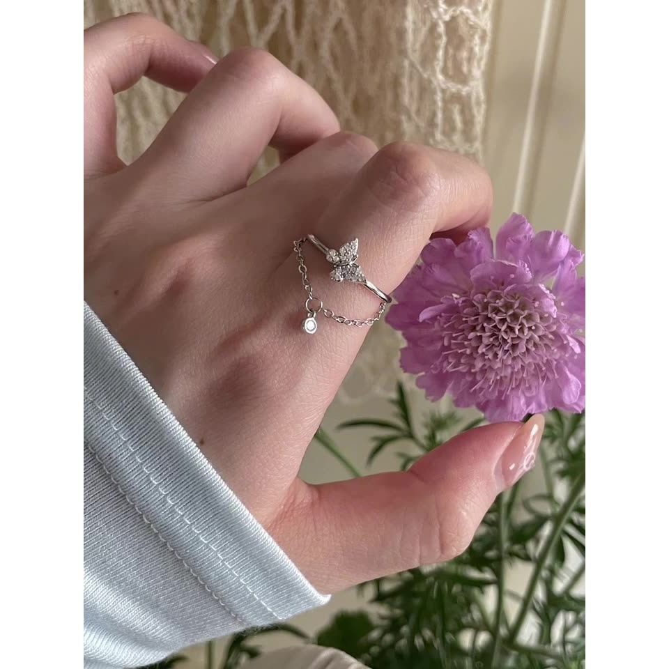 𝐿𝑢𝑜𝑗𝑖𝑛𝑔 ෆ 蝴蝶輕點你的心尖·s925純銀鋯石蝴蝶鏈條戒指﹎ 甜美浪漫到不行₊˚⊹♡-細節圖7