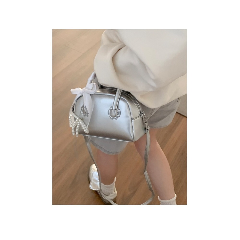 少女心珍珠蝴蝶結緞帶保齡球包包 斜背包 手提包 小方包 蝴蝶結包包-細節圖9