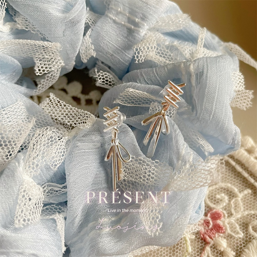 𝐿𝑢𝑜𝑗𝑖𝑛𝑔 ෆ 夢幻芭蕾舞者低語🩰少女心緞帶蝴蝶結s925純銀耳環｜後掛式｜耳針｜純銀耳環-細節圖4