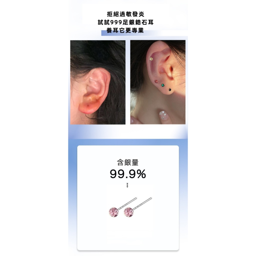 𝐿𝑢𝑜𝑗𝑖𝑛𝑔 ෆ 閃耀你的少女心·5A鋯石迷你彩色s999足銀耳環｜耳針｜養耳洞｜抗過敏｜彩色鋯石耳環-細節圖3