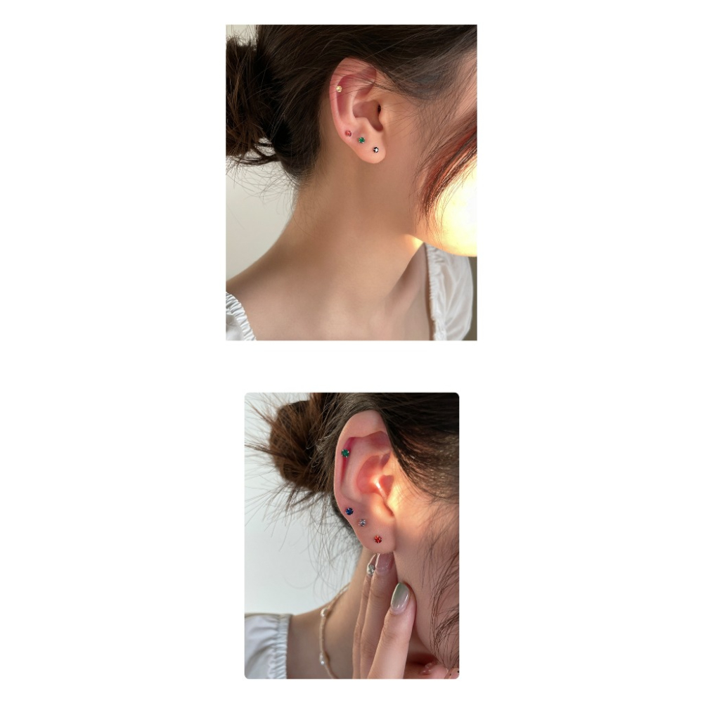 𝐿𝑢𝑜𝑗𝑖𝑛𝑔 ෆ 閃耀你的少女心·5A鋯石迷你彩色s999足銀耳環｜耳針｜養耳洞｜抗過敏｜彩色鋯石耳環-細節圖8