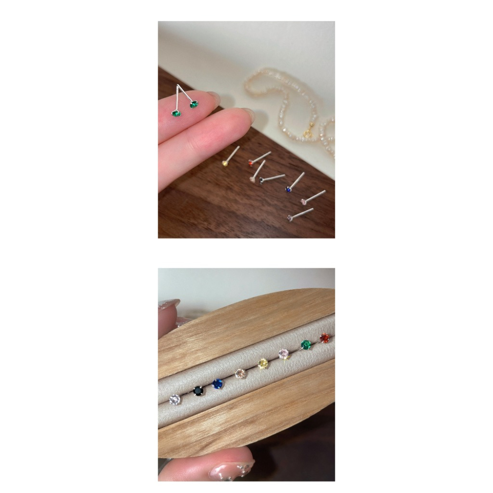 𝐿𝑢𝑜𝑗𝑖𝑛𝑔 ෆ 閃耀你的少女心·5A鋯石迷你彩色s999足銀耳環｜耳針｜養耳洞｜抗過敏｜彩色鋯石耳環-細節圖9