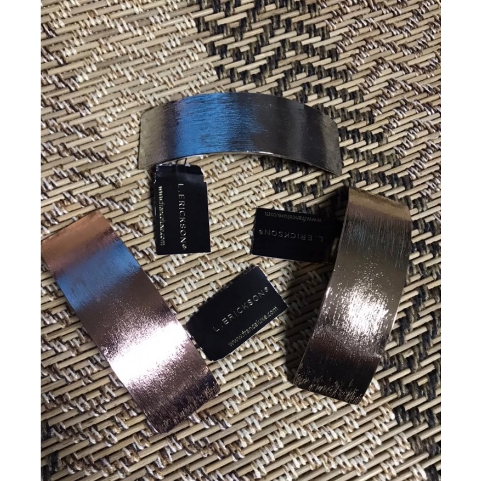 正版 L. Erickson 銀色彎型質感金屬橫紋髮夾 寬1寸 長3.5寸-細節圖2