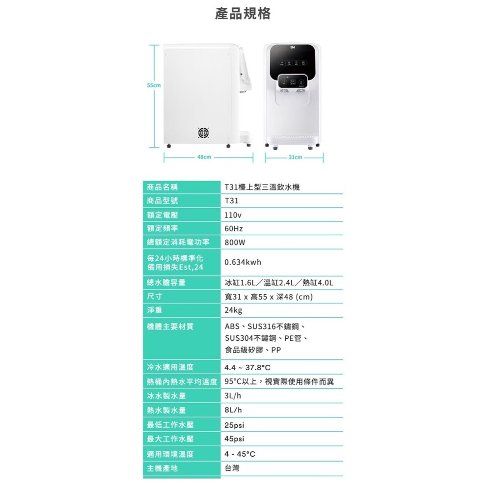 【3M】 T31 檯上型三溫飲水機【無過濾空機版｜冰溫熱水均經煮沸後供應｜贈全台標準安裝】-細節圖11