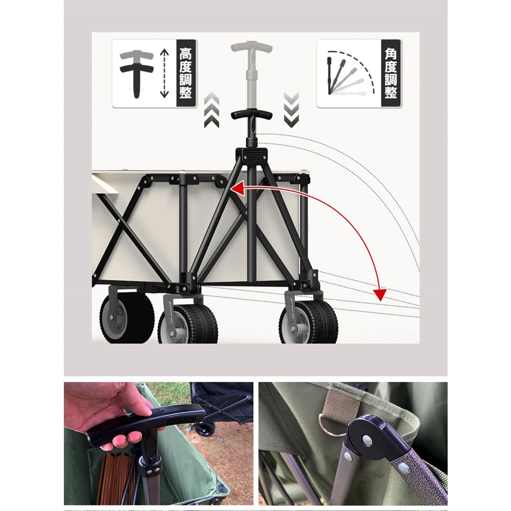 【JP嚴選-捷仕特】240L摺疊萬向輪露營推車(購贈送桌板)-細節圖5