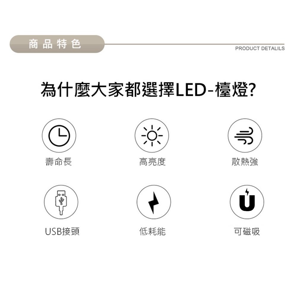 【JP嚴選-捷仕特】2050cm USB磁吸式層板燈-白光20cm-細節圖2