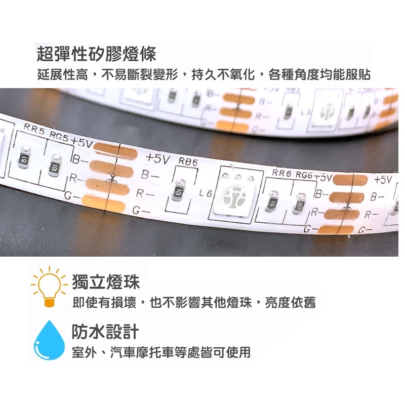 【JP嚴選-捷仕特】【USB款-內建控制器】多功能 RGB炫彩LED黏貼式軟燈條-200cm-細節圖3