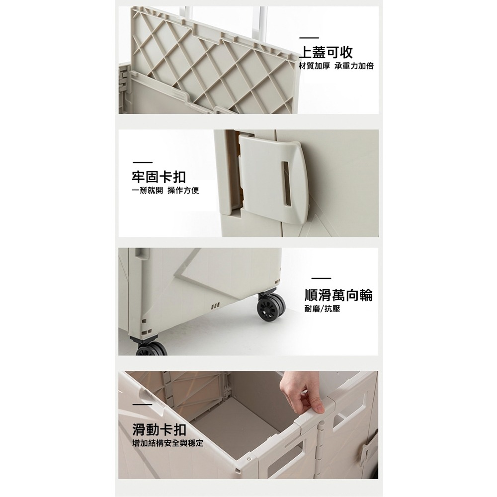 【JP嚴選-捷仕特】拉桿摺疊收納箱 買菜車 購物車 摺疊收納 大容量 伸縮拉桿 手推車 置物車 -細節圖7