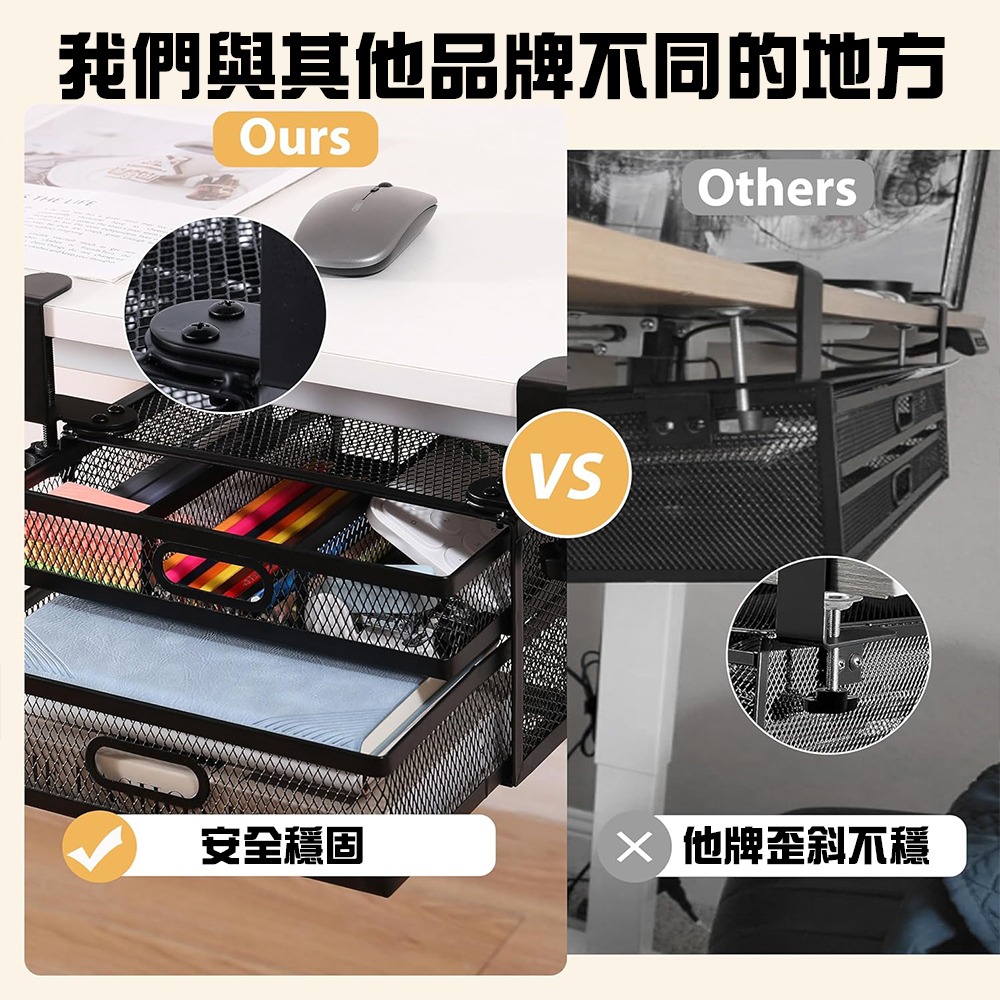 【JP嚴選-捷仕特】辦公桌上/桌下兩用金屬雙層收納置物架-細節圖4