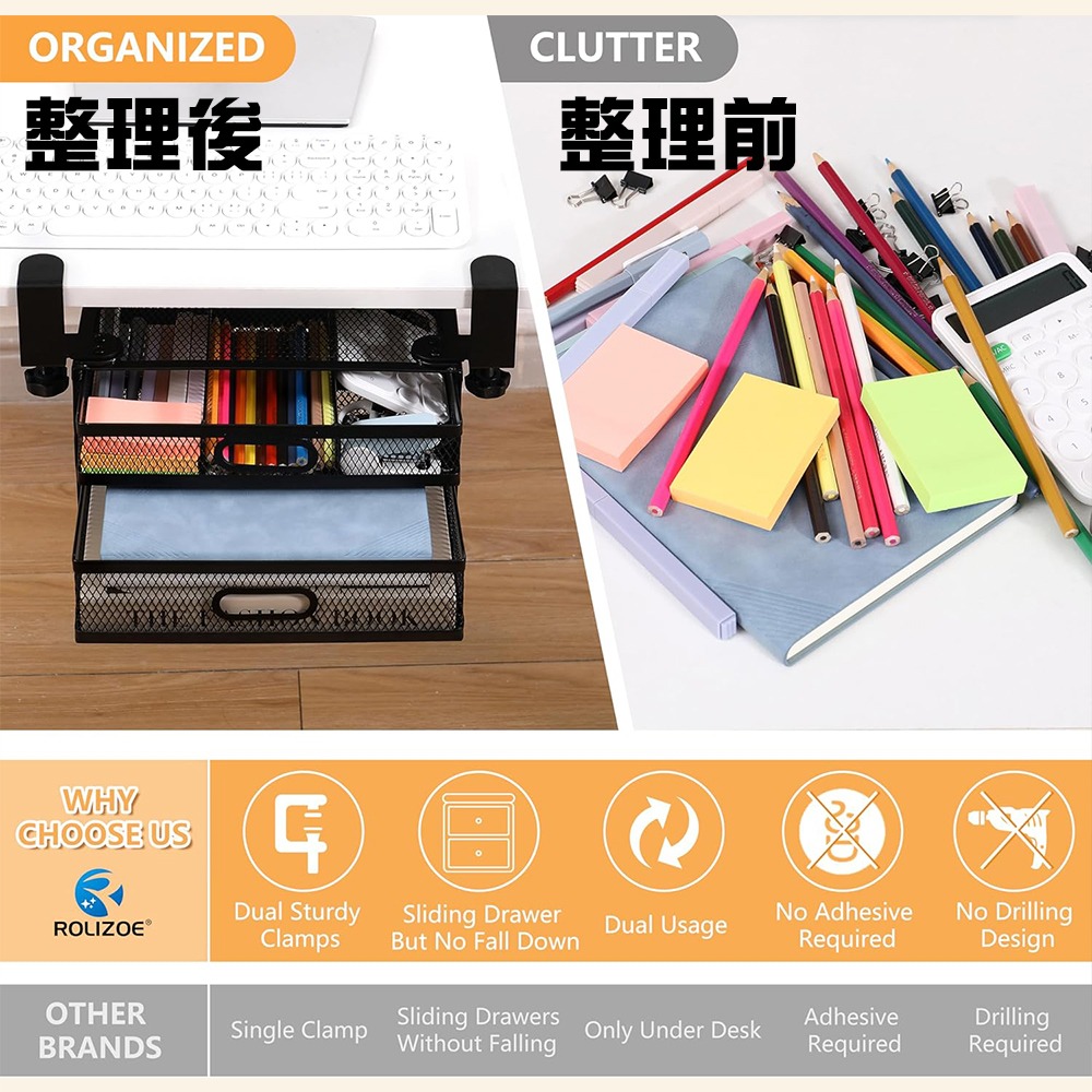 【JP嚴選-捷仕特】辦公桌上/桌下兩用金屬雙層收納置物架-細節圖5