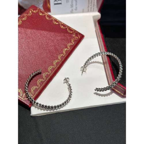 卡地亞 Cartier 大C尖錐環狀耳環 高級珠寶工藝💎 進口鋯石手工鑲嵌🔨 厚鍍18k白金