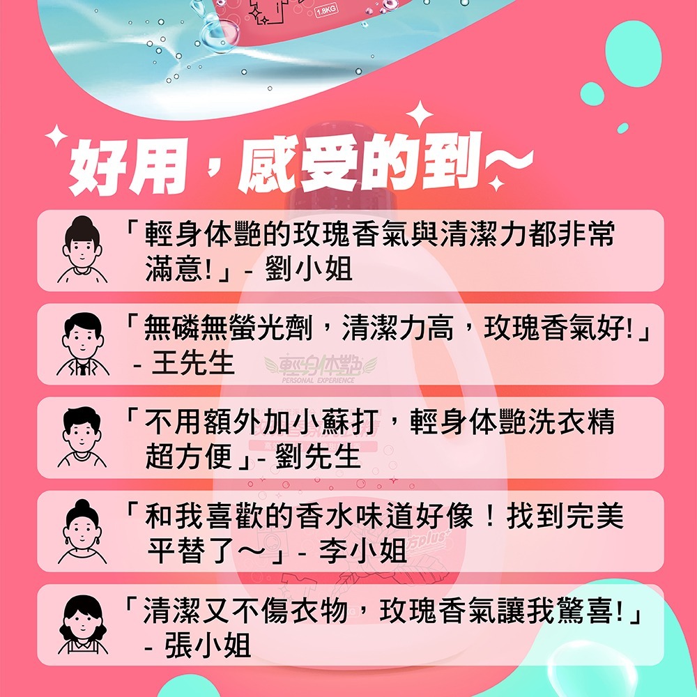 【6入組】輕身体艷 玫瑰香氛 洗衣精 補充包 1.8kg 台灣製洗衣精 全效洗衣精 去污洗衣精 消臭洗衣精 妮絲小舖-細節圖7