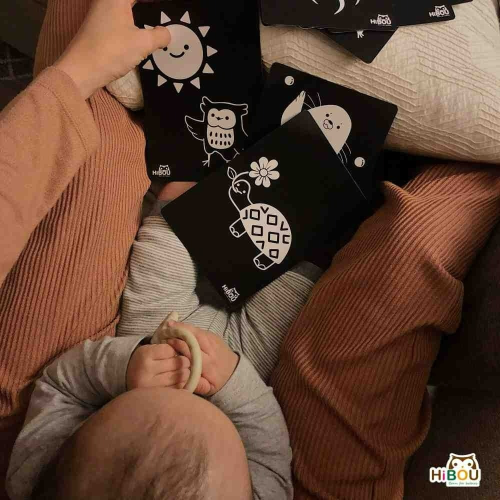台製【熱銷百件】寶寶視覺黑白雙面圖卡閃卡 坐月子黑白圖卡刺激寶寶視覺神經 0到6個月寶寶適用｜HiBOU喜福安心嬰幼-細節圖2