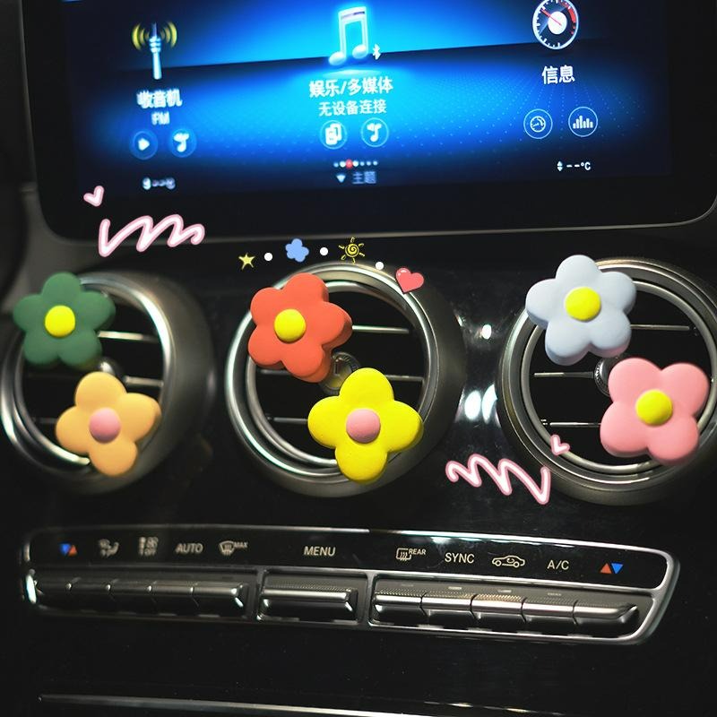 【台灣現貨】可愛小花造型車載香薰擴香石 汽車空調出風口香氛 五瓣花小雛菊花朵精油香薰薰香 車用車上芳香用品 KC507-細節圖2