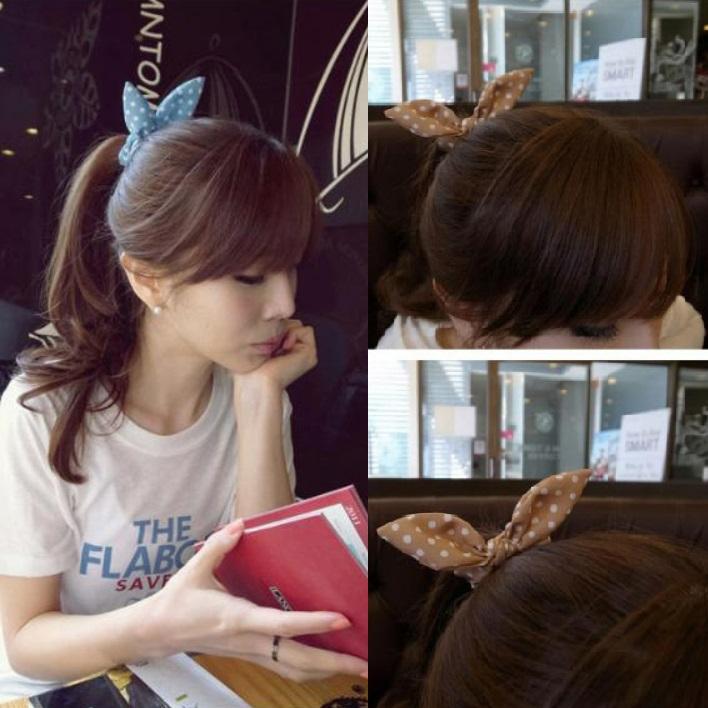 【台灣現貨】韓國蝴蝶結兔耳朵髮圈髮束 髮飾 橡皮筋 大腸圈 小腸圈髮飾 可愛造型 丸子頭 公主頭 包包頭 兔子耳朵髮圈-細節圖4