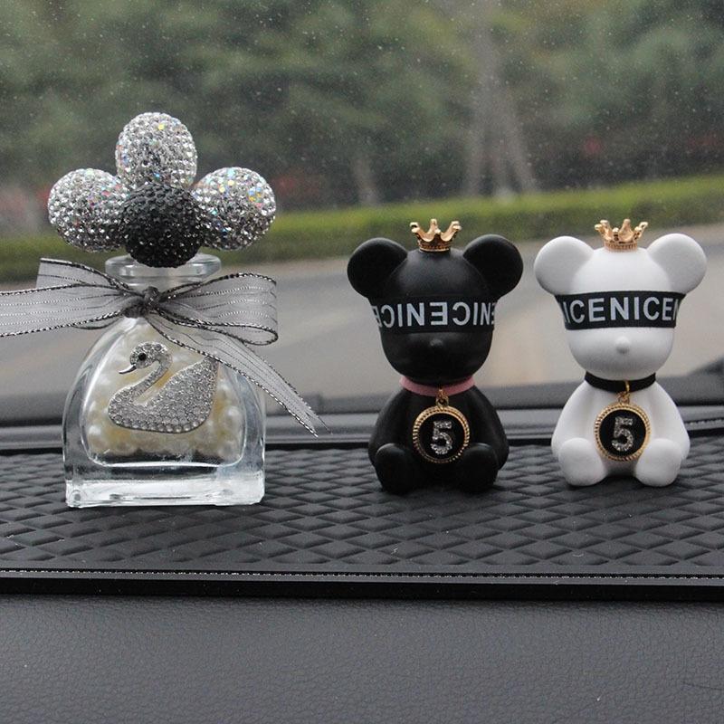 【台灣現貨】鑲鑽小熊車用空調擴香石 車載香薰香水空調出風口 車內飾品擺件 汽車芳香 精油 矇眼熊 鑲鑽-細節圖2