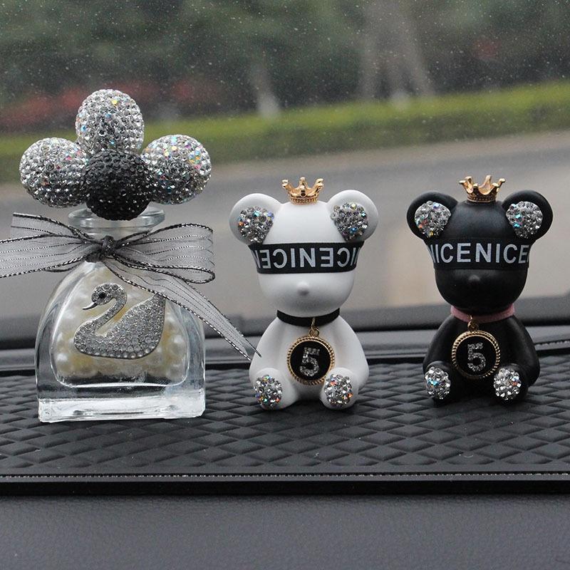 【台灣現貨】鑲鑽小熊車用空調擴香石 車載香薰香水空調出風口 車內飾品擺件 汽車芳香 精油 矇眼熊 鑲鑽-細節圖3