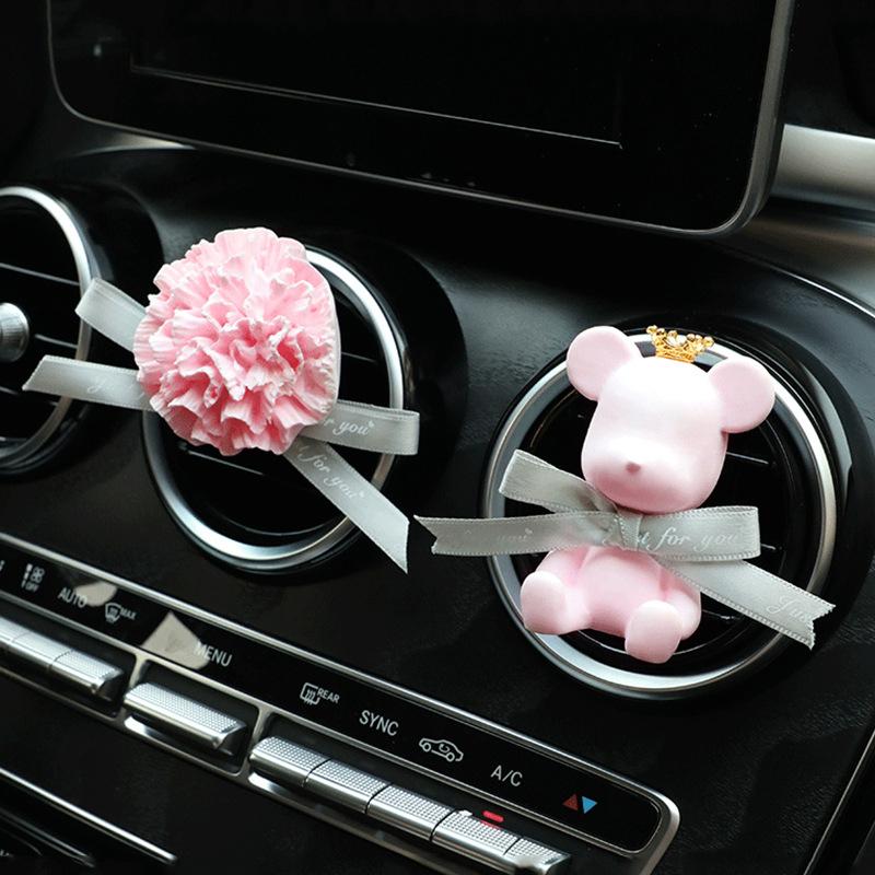 【台灣現貨】鑲鑽小熊車用空調擴香石 車載香薰香水空調出風口 車內飾品擺件 汽車芳香 精油 矇眼熊 鑲鑽-細節圖4