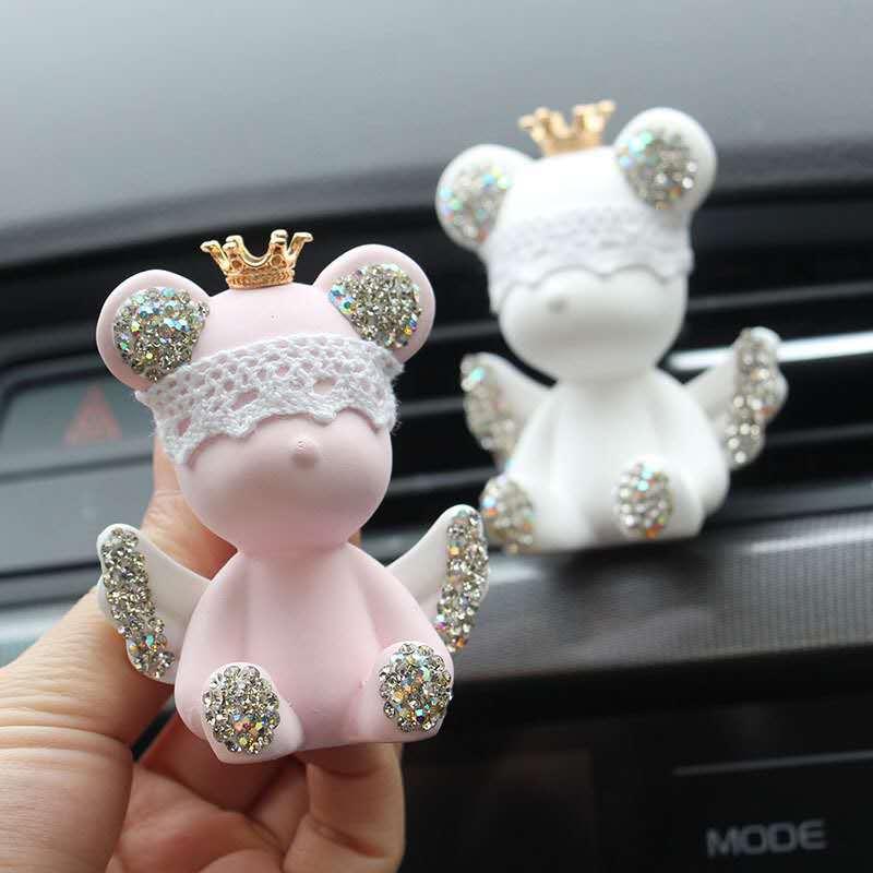 【台灣現貨】鑲鑽小熊車用空調擴香石 車載香薰香水空調出風口 車內飾品擺件 汽車芳香 精油 矇眼熊 鑲鑽-細節圖7