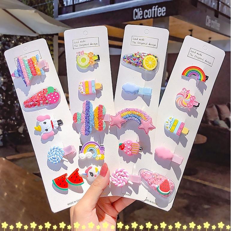 【台灣現貨】6件組亮片流沙兒童安全髮夾 瀏海夾 邊夾 一字夾 鴨嘴夾 尖嘴夾 髮飾 頭飾 髮圈 編髮 水果劉海夾 邊夾-細節圖6